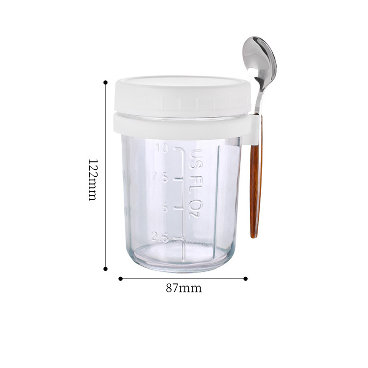 300ml 350ml glass oats Jars glass Cereal milk Oatmeal cup Measurement Marks mason jar with spoon ready stock