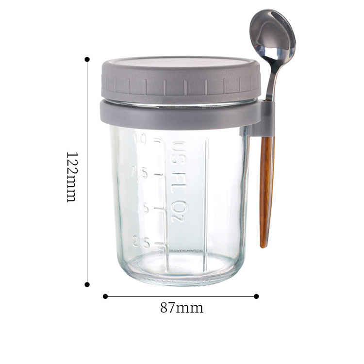 300ml 350ml glass oats Jars glass Cereal milk Oatmeal cup Measurement Marks mason jar with spoon ready stock