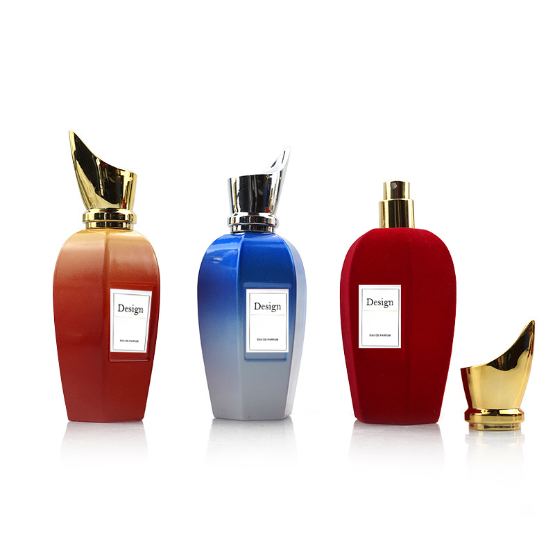 New Design Luxury 50ml Pumpkin Shape Gradient Blue Red Or Flocking Spray Perfume bottle Packaging with Unique Lid And Box Set