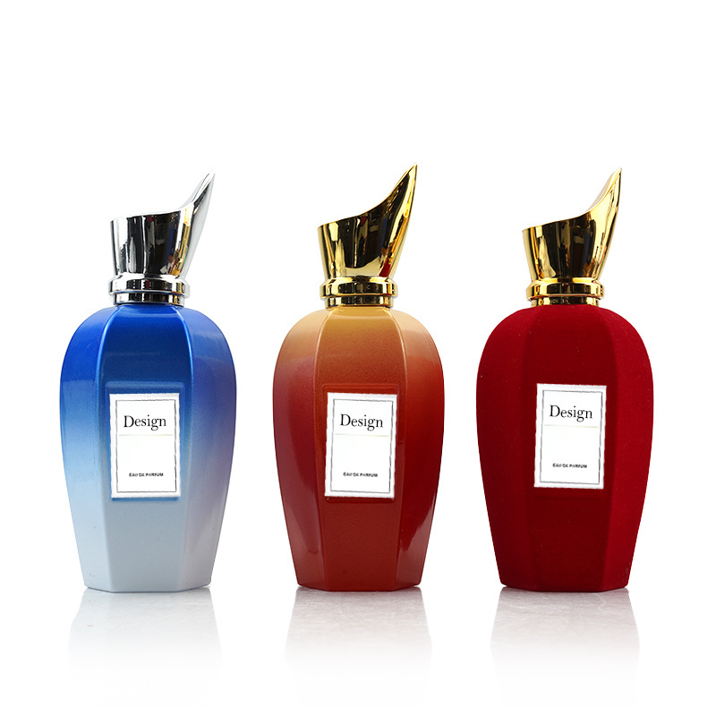 New Design Luxury 50ml Pumpkin Shape Gradient Blue Red Or Flocking Spray Perfume bottle Packaging with Unique Lid And Box Set