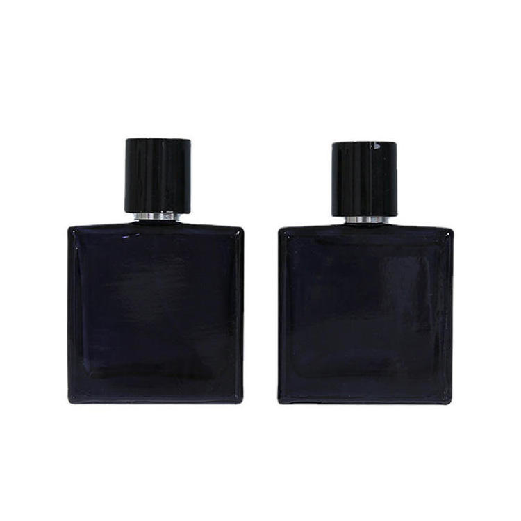 Wholesale Glass Perfume Bottles 1oz 30ml Custom Square Dark Blue Glass Parfum Spray Bottle with Cap