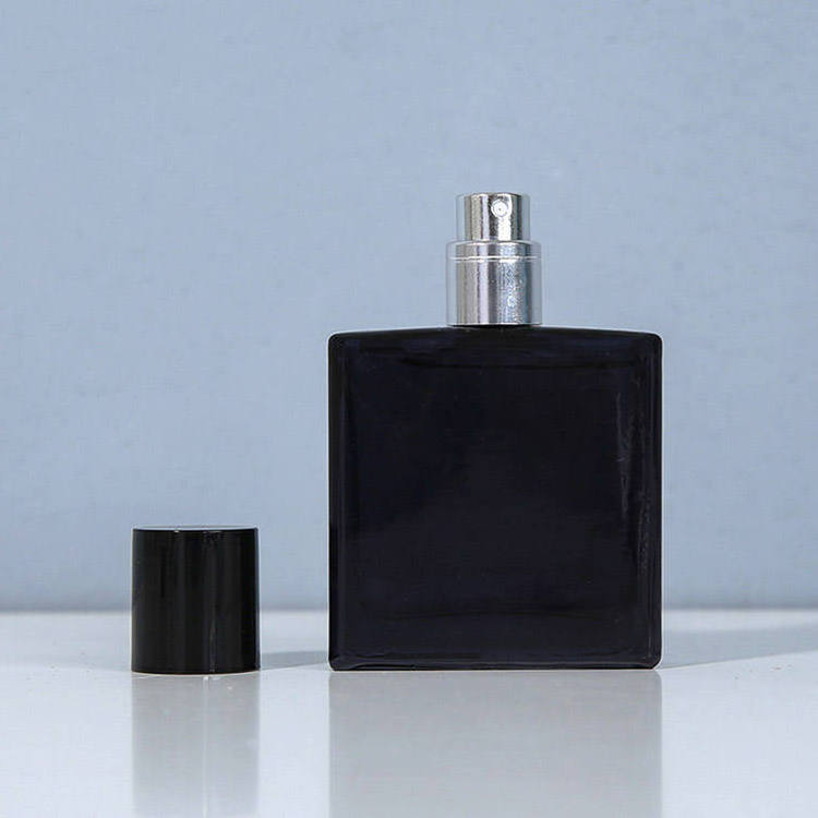 Wholesale Glass Perfume Bottles 1oz 30ml Custom Square Dark Blue Glass Parfum Spray Bottle with Cap