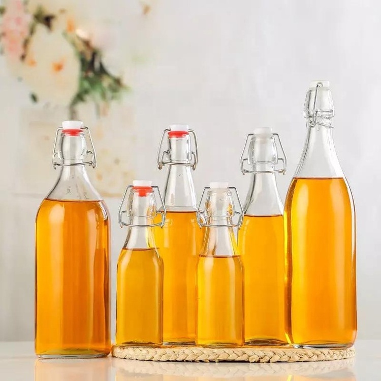 330 ml 500 ml 1000 ml 1 liter amber beer soda swing top glass bottle with lid thickened brown glass bottle