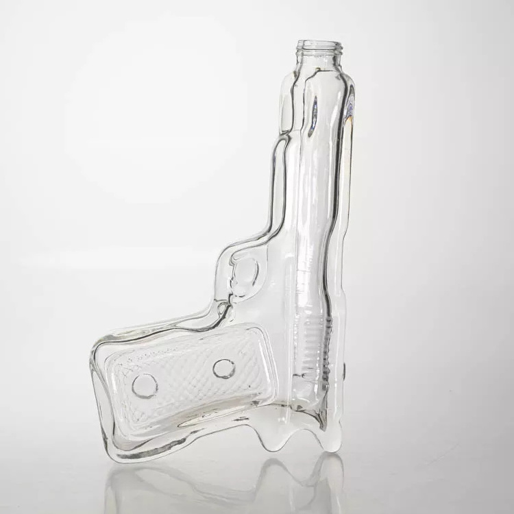 Custom Whiskey Gin Vodka Tequila Rum Packaging 150ml Pistol Gun Shaped Spirits Glass Bottle