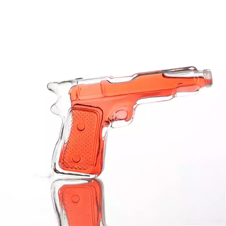 Custom Whiskey Gin Vodka Tequila Rum Packaging 150ml Pistol Gun Shaped Spirits Glass Bottle