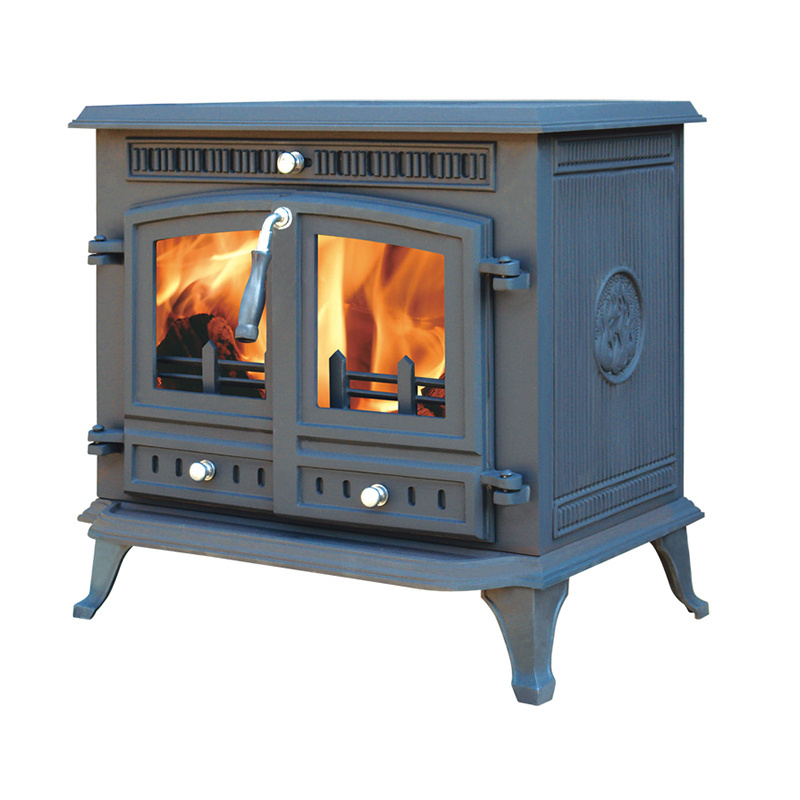 double glass doors cast iron wood burning stove