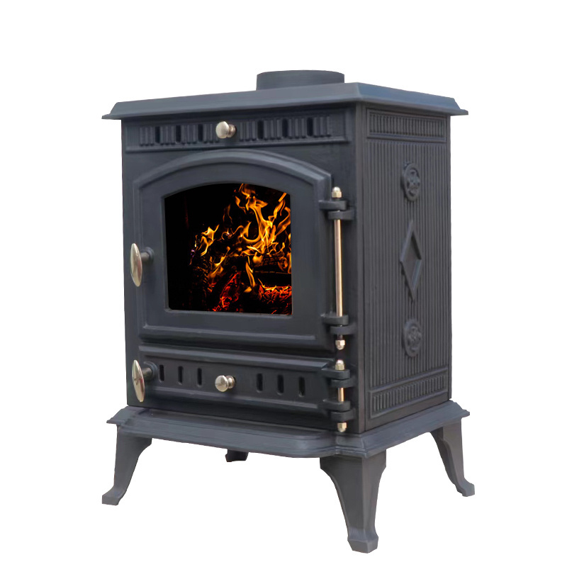 Modern Design Home Indoor Real Wood Fire Burning Cast Iron Fireplaces with Refractory Glass as Screen for Sale