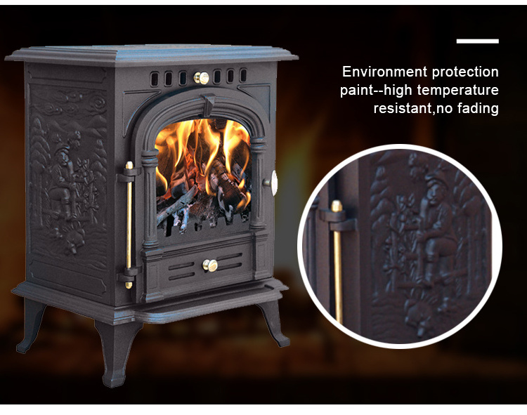 Factory Direct cast iron wood stove with double doors and glass