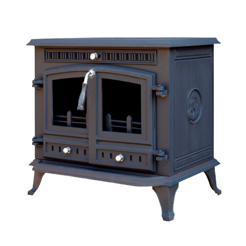 double glass doors cast iron wood burning stove