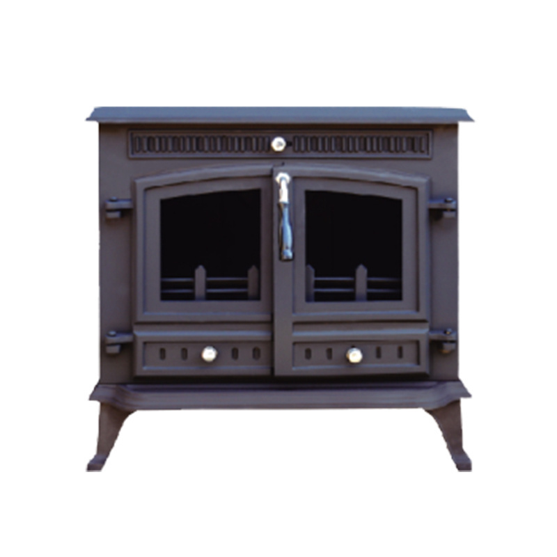 double glass doors cast iron wood burning stove