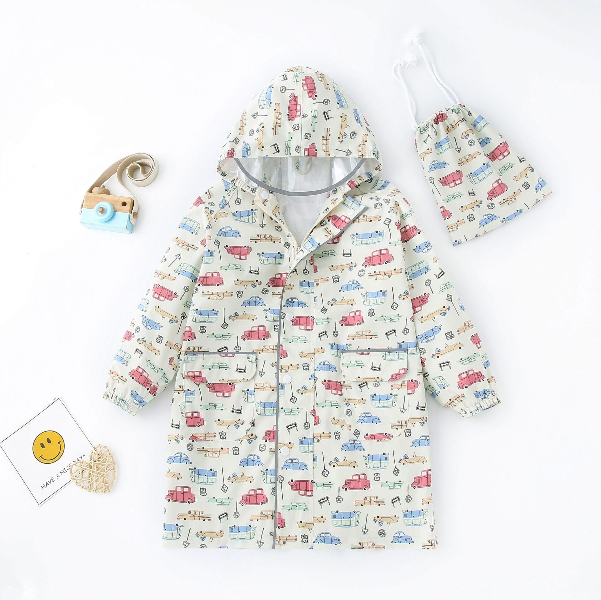 Customized children's outdoor waterproof raincoat with backpack for boys and girls