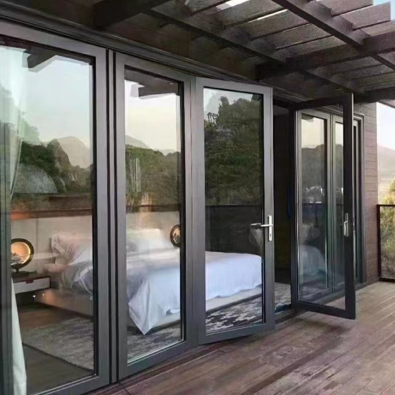 Accordion Aluminium Patio Exterior Superhouse Bifold Doors  Aluminum Glass Foldable Stainless Steel Windows Modern Bi Folding