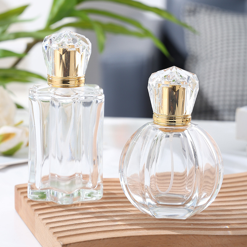 Fashion luxury Osmanthus peony pomegranate fragrance glass bottle perfume bottle with diamond shaped lid