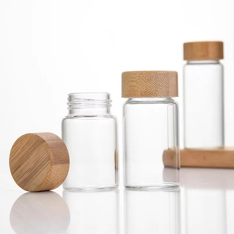 Bamboo lid mini medicine bottle small glass bottle/sealed food grade oral liquid potion/health care product reagent bottle