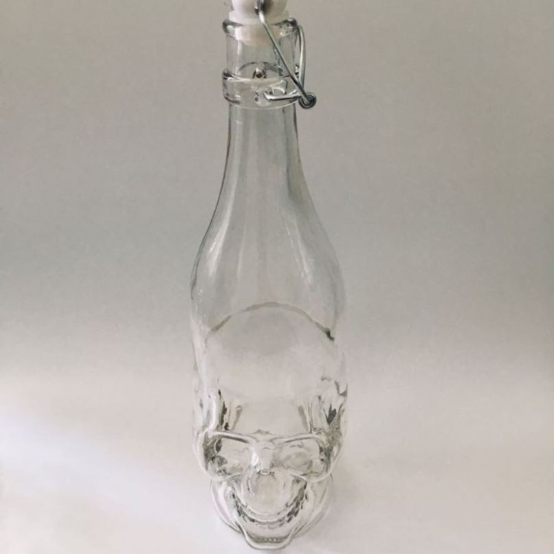 1L Special Skull Shape Glass Wine Bottle With Lock Swing Top