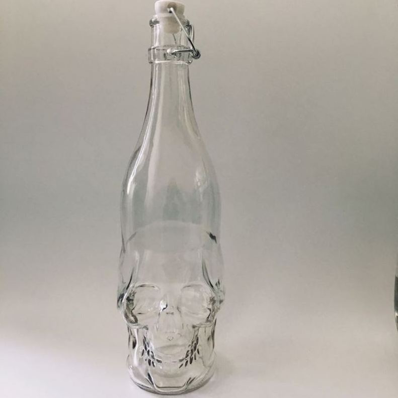 1L Special Skull Shape Glass Wine Bottle With Lock Swing Top