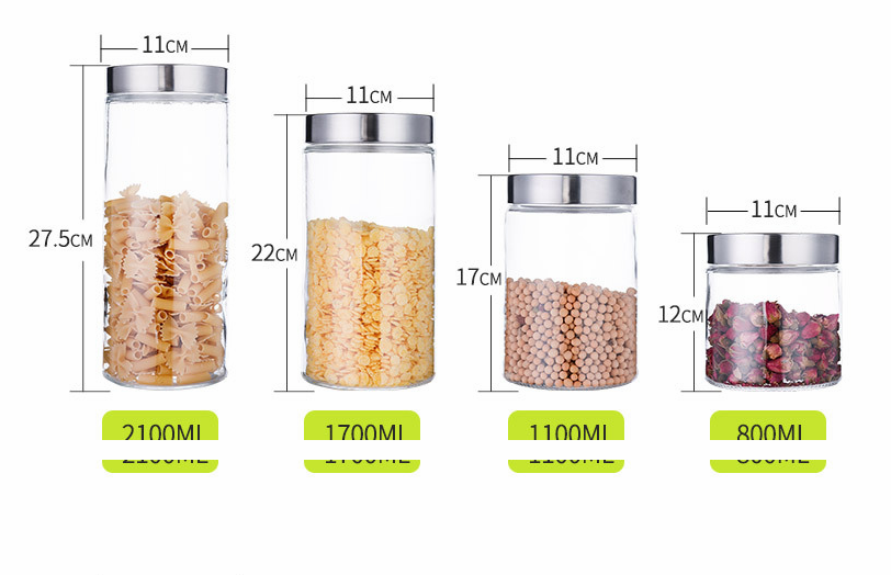 Wholesale Multifunctional 0.8L 1L 1.5L 2L Larger Glass Storage Jar With Stainless Steel Lid