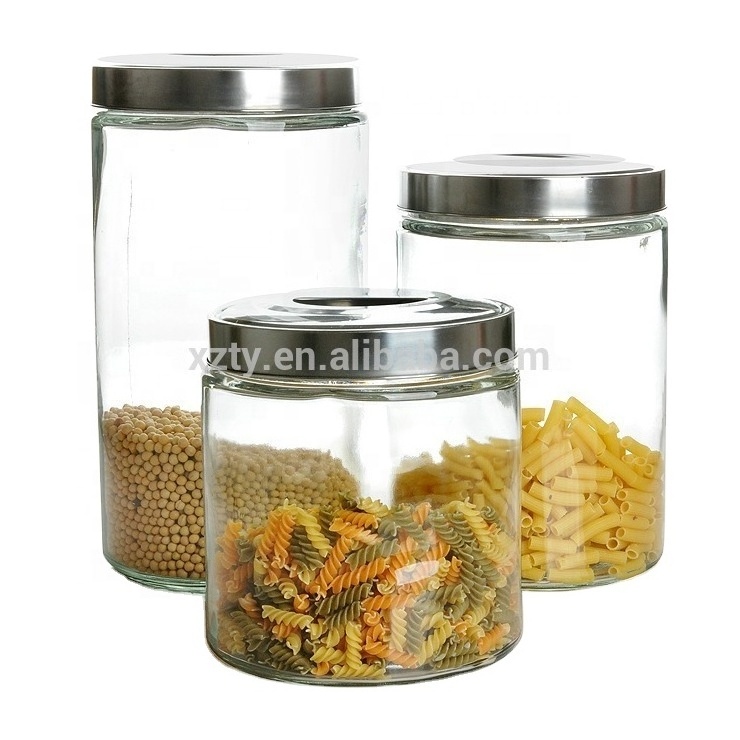 Wholesale Multifunctional 0.8L 1L 1.5L 2L Larger Glass Storage Jar With Stainless Steel Lid