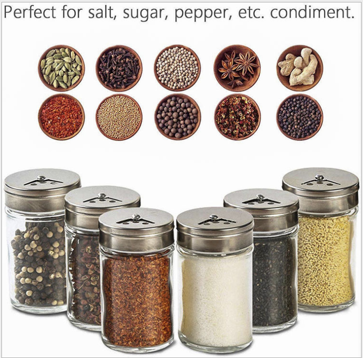 Wholesale 80ml100ml Spice Glass Jar with Rotatable Stainless Steel Shaker Lid