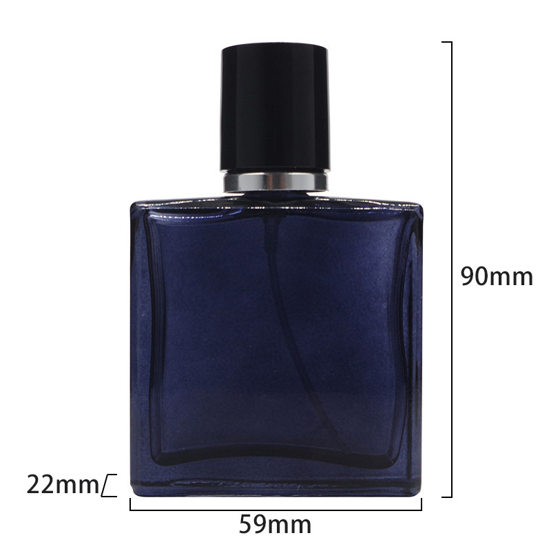 Luxury New Empty Perfume Flacon 50ml Square Dark Blue De Perfume Sprayer Bottle With Cap