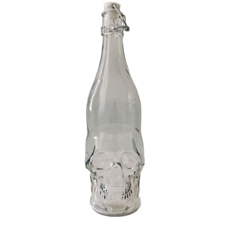 1L Special Skull Shape Glass Wine Bottle With Lock Swing Top