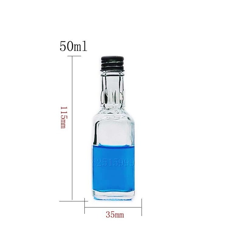 Wholesale Square 50ml Empty Bottle 5cl Mini Small Liquor Tequila Cocktail Glass Wine Bottle