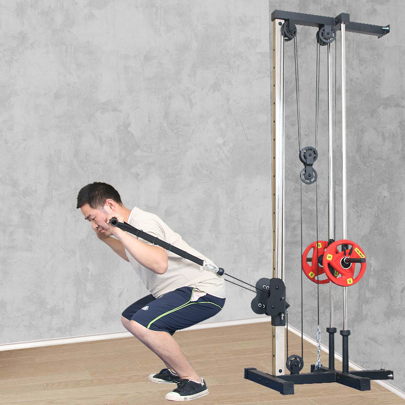 Lat Pull down Machine Wall Mounted with Lat Pull Down Bar Adjustable Weight Black - Pulley Cable System