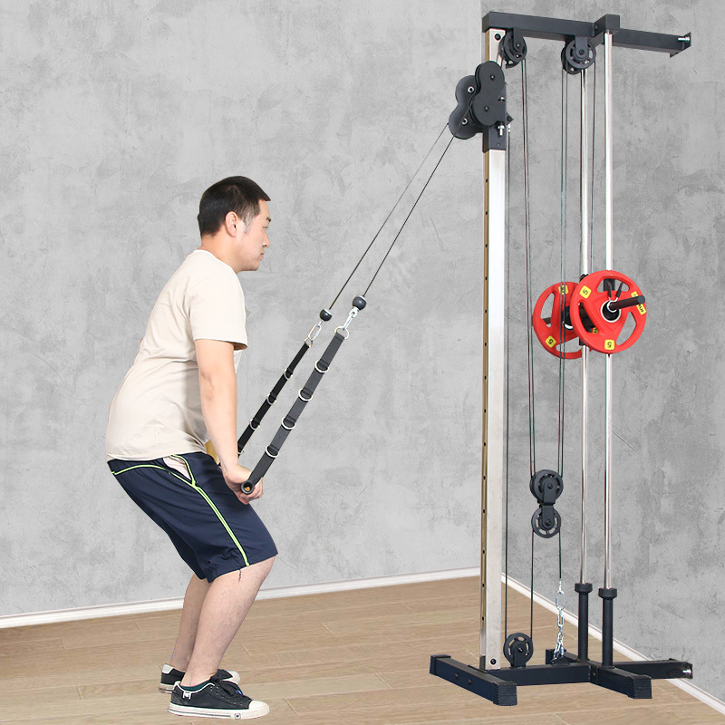 Lat Pull down Machine Wall Mounted with Lat Pull Down Bar Adjustable Weight Black - Pulley Cable System