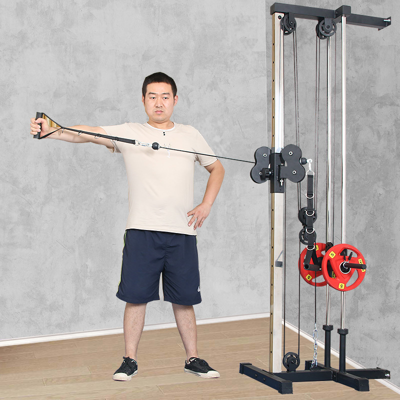 Lat Pull down Machine Wall Mounted with Lat Pull Down Bar Adjustable Weight Black - Pulley Cable System