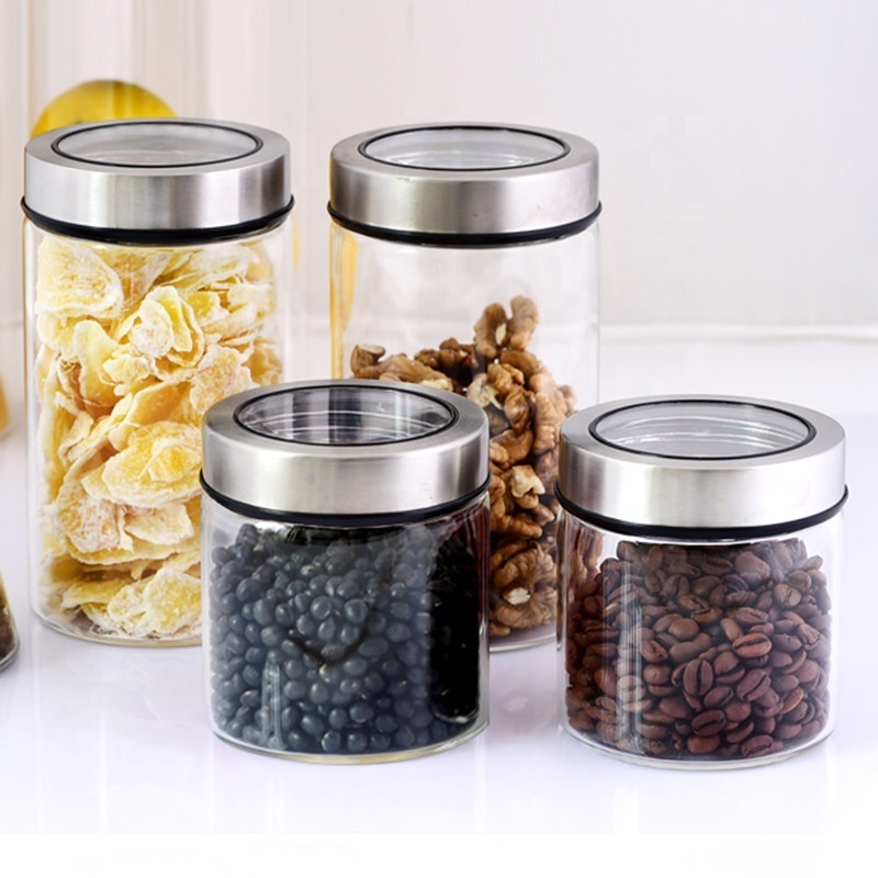 Airtight Food Jars with Stainless Steel Lids, Kitchen Canisters For Candy, Glass Food Storage Containers