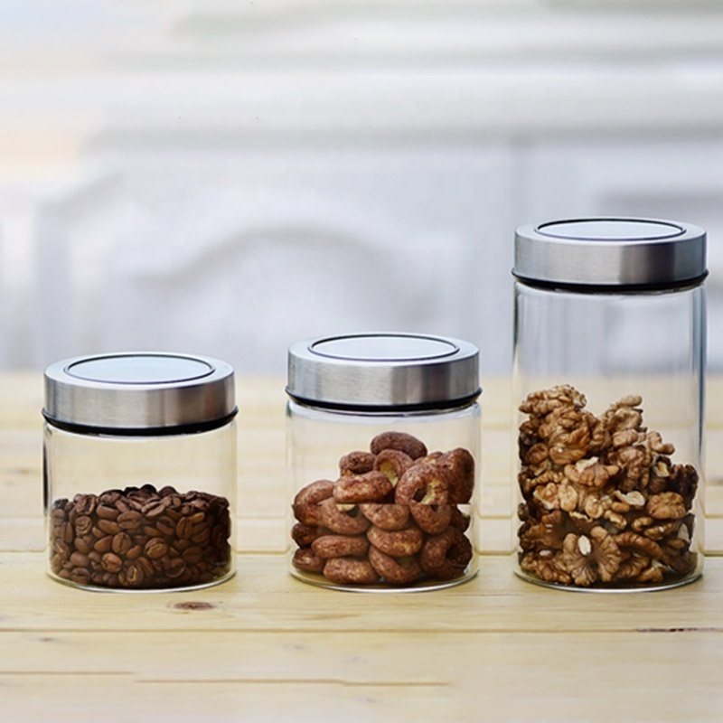 Airtight Food Jars with Stainless Steel Lids, Kitchen Canisters For Candy, Glass Food Storage Containers