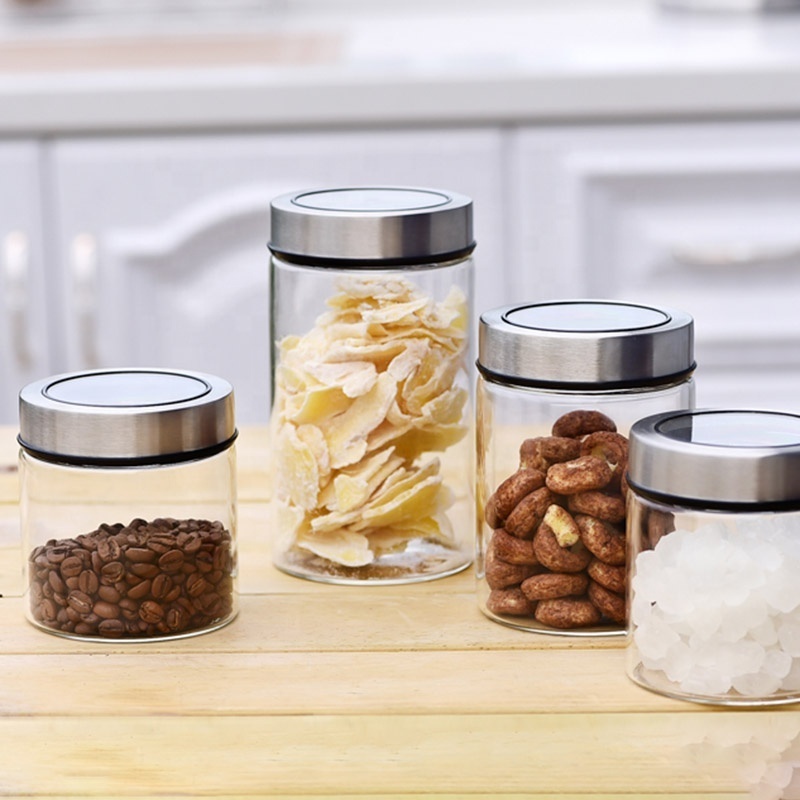 Airtight Food Jars with Stainless Steel Lids, Kitchen Canisters For Candy, Glass Food Storage Containers