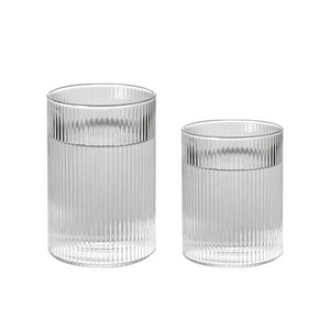 Wholesale stripe high temperature resistant and borosilicate  transparent glass cup for drinking fruit juice cup