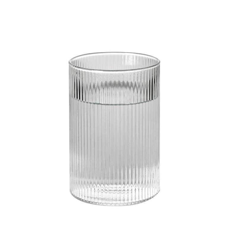 Wholesale stripe high temperature resistant and borosilicate  transparent glass cup for drinking fruit juice cup