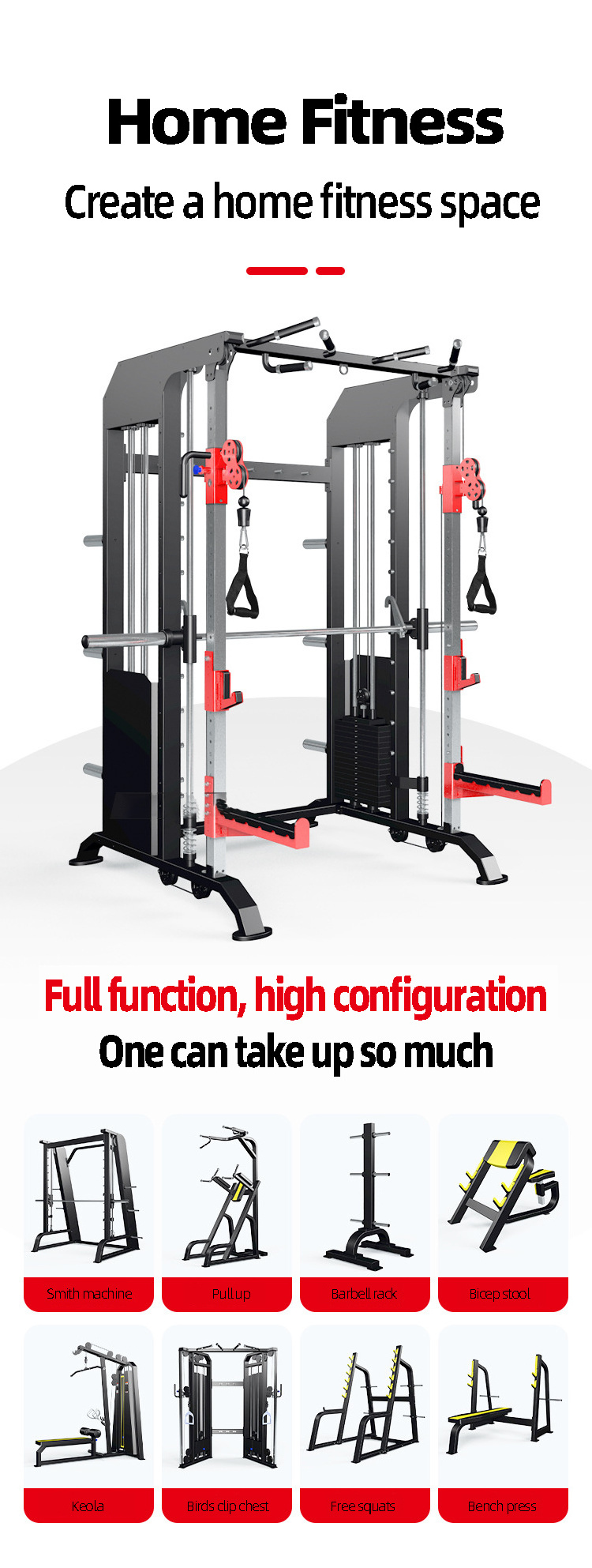 Gym multi function commercial Smith machine power rack trainer full  muscles fitness equipment supplier