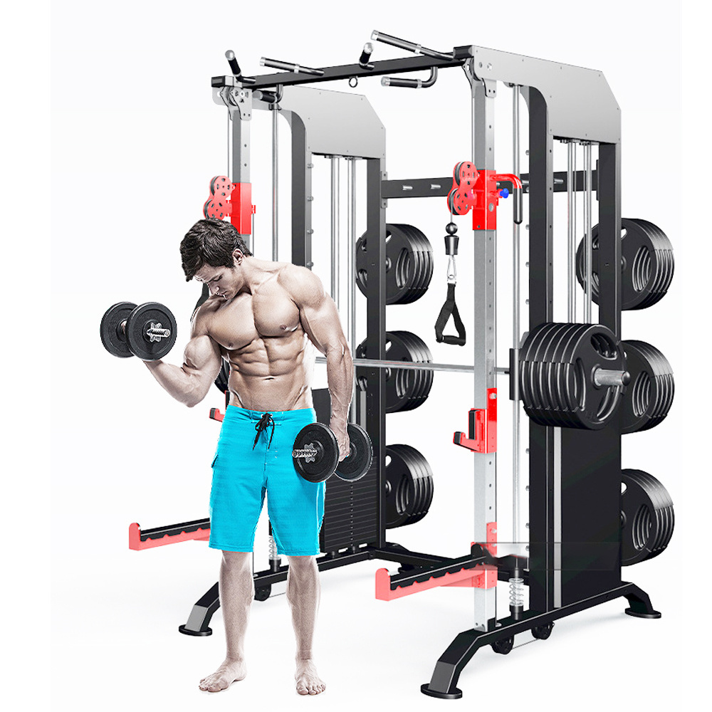 Gym multi function commercial Smith machine power rack trainer full  muscles fitness equipment supplier