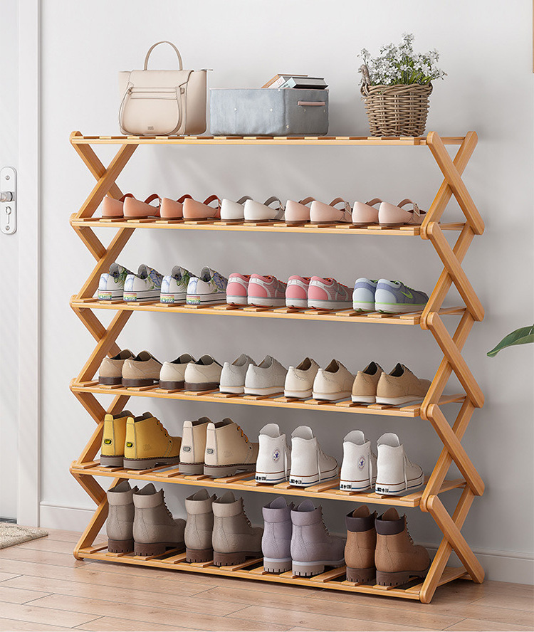 5-layer shoe rack Foldable bamboo shoe storage organizer multi-functional household free installation shoe rack