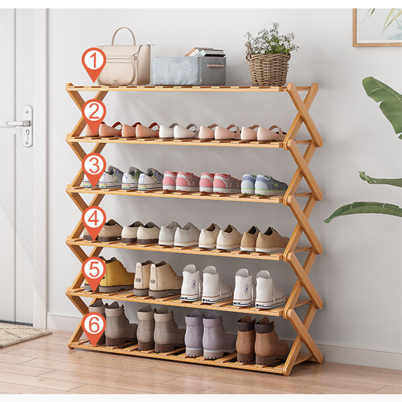 5-layer shoe rack Foldable bamboo shoe storage organizer multi-functional household free installation shoe rack