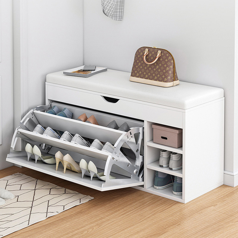 Entrance furniture modern wooden shoe rack cabinet small shoe cabinet with soft seat cushion