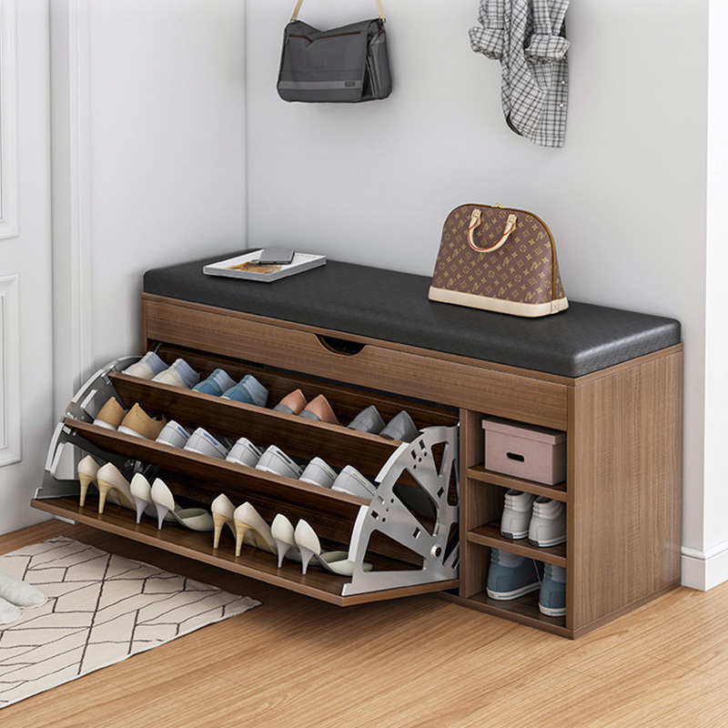 Entrance furniture modern wooden shoe rack cabinet small shoe cabinet with soft seat cushion