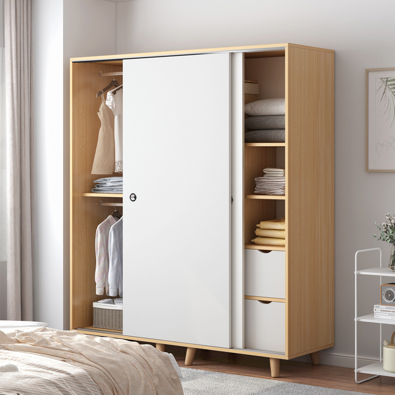 modern style lightweight portable armoire wardrobe closet with doorsNew design sliding door modern wooden wood color wardrobe