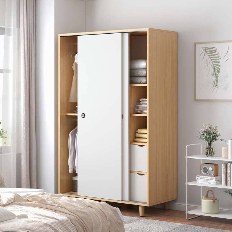 modern style lightweight portable armoire wardrobe closet with doorsNew design sliding door modern wooden wood color wardrobe