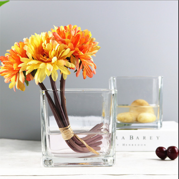 Home Decorative Square Glass Jar Clear Acrylic Glass Floor Square Flower Vase Wholesale