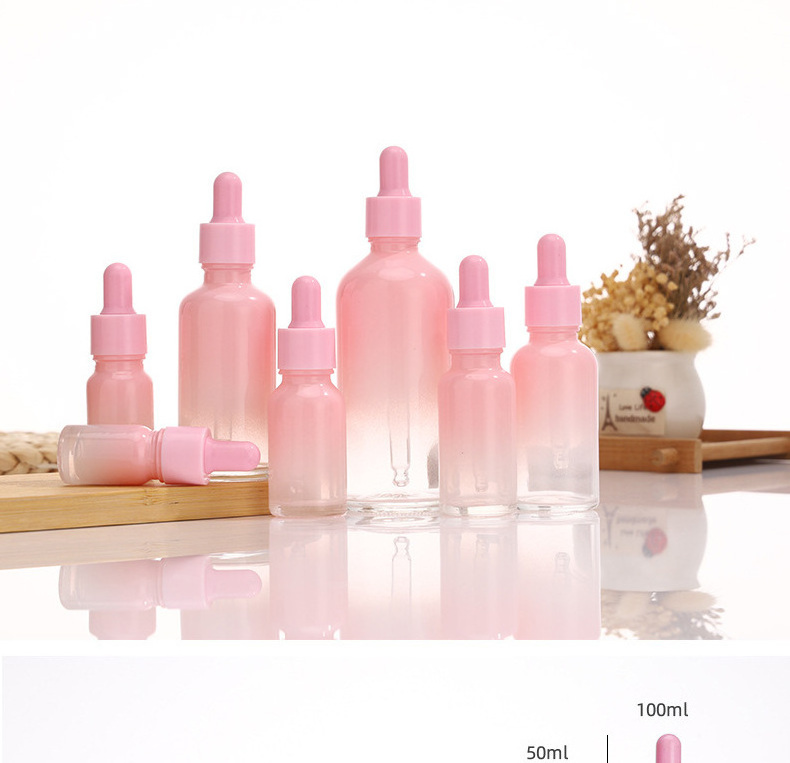 Empty bottle Hot selling 5 10ml 15ml 20ml 30ml 50ml 100ml pink gradient cosmetics factory price glass Essential with Oil Dropper