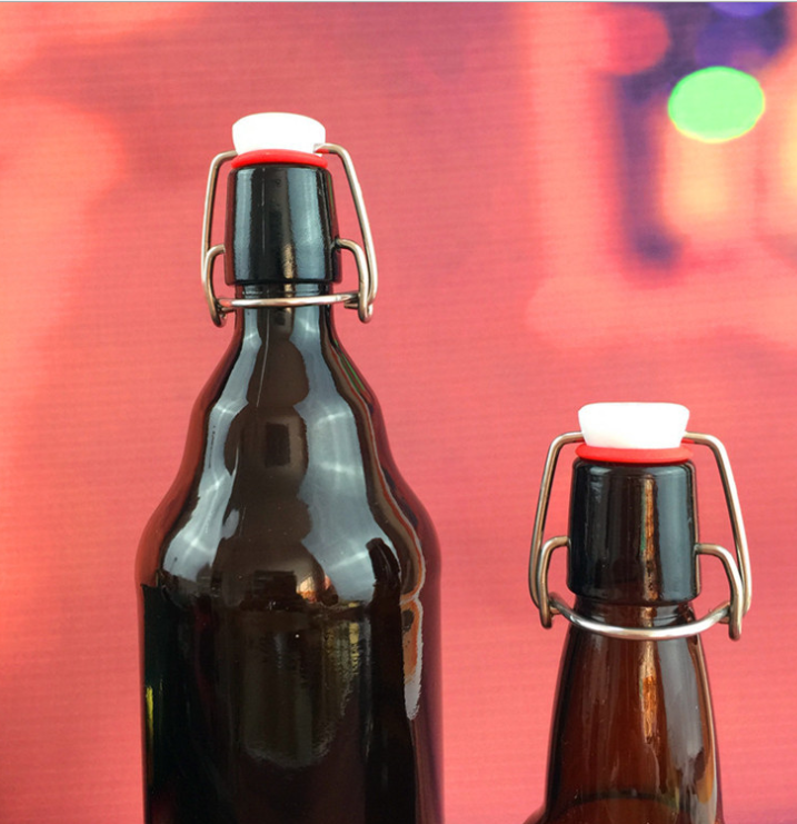 High Quality 330ml 500ml Amber glass 16 oz Kombucha Swing Top Beer Bottle With Metal Cap