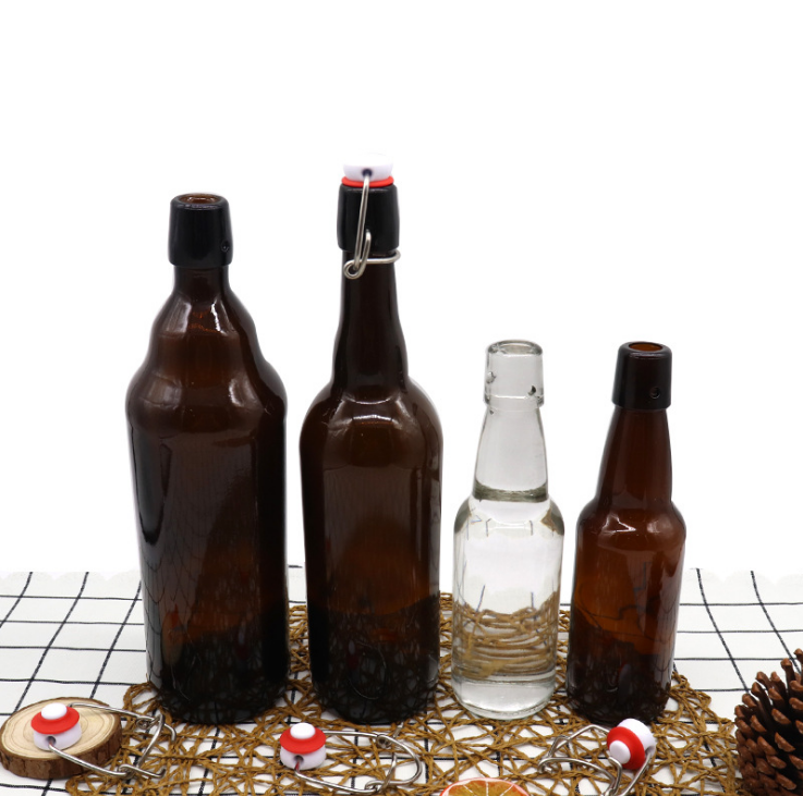 High Quality 330ml 500ml Amber glass 16 oz Kombucha Swing Top Beer Bottle With Metal Cap