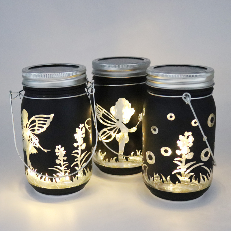 Wholesale 15oz/450ml Solar System Lantern Outdoor Hanging LED Mason Lamp Jar Lid Lights Solar Powered Flower with Light