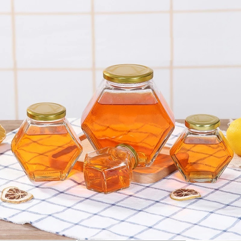 Wholesale 100ml 180ml 280ml 380ml Hexagon Jar Honey Food Storage Jar Glass Jar For Honey