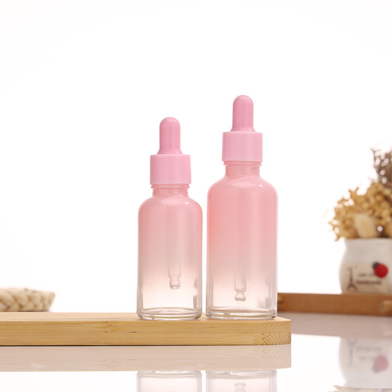 Empty bottle Hot selling 5 10ml 15ml 20ml 30ml 50ml 100ml pink gradient cosmetics factory price glass Essential with Oil Dropper