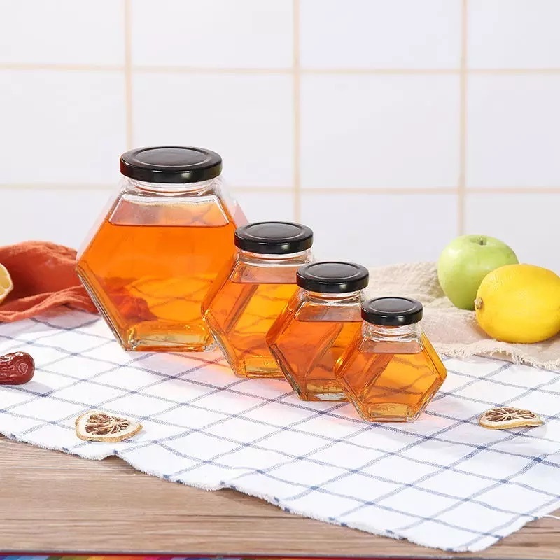 Wholesale 100ml 180ml 280ml 380ml Hexagon Jar Honey Food Storage Jar Glass Jar For Honey